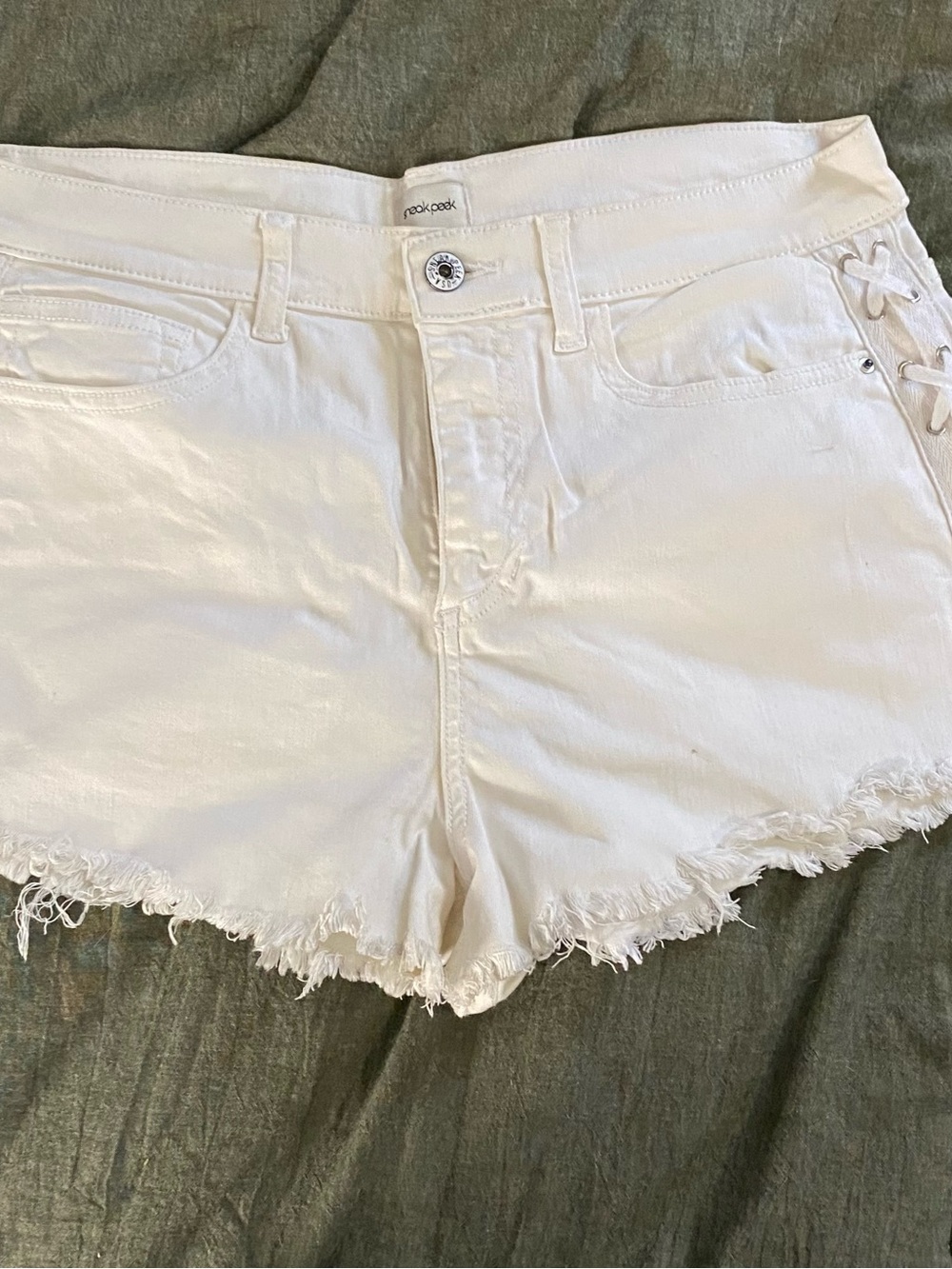 Sneak Peek White Frayed Denim Lace-Up Shorts